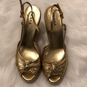 Prada Gold Rope Wedges